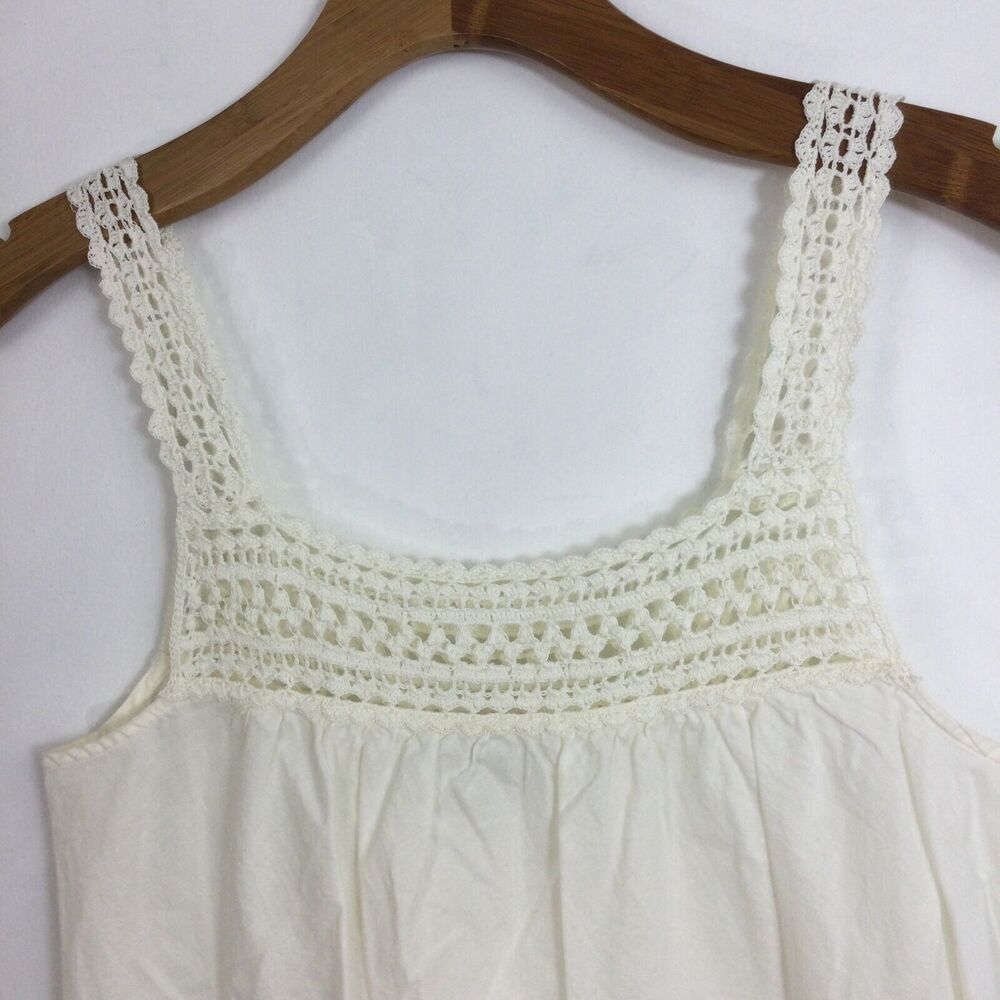 Vince Cotton Sleeveless Crochet Knit Strap Square Neck Tank Top Ivory Small NWT - Picture 2 of 12